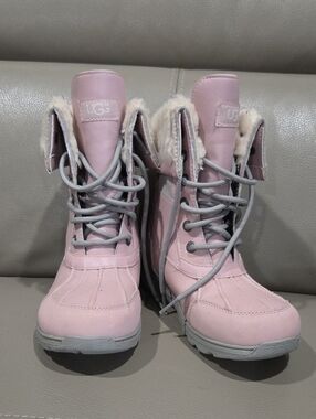 UGG Kids Pink Lace-Up Faux Fur Winter Boots